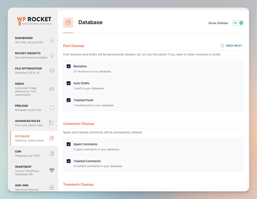 WP Rocket Backend