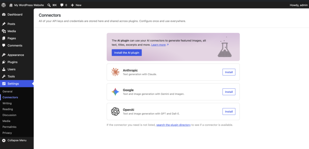 WordPress AI conntectors